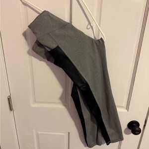 Women’s Gray Leggings with Black Pleather